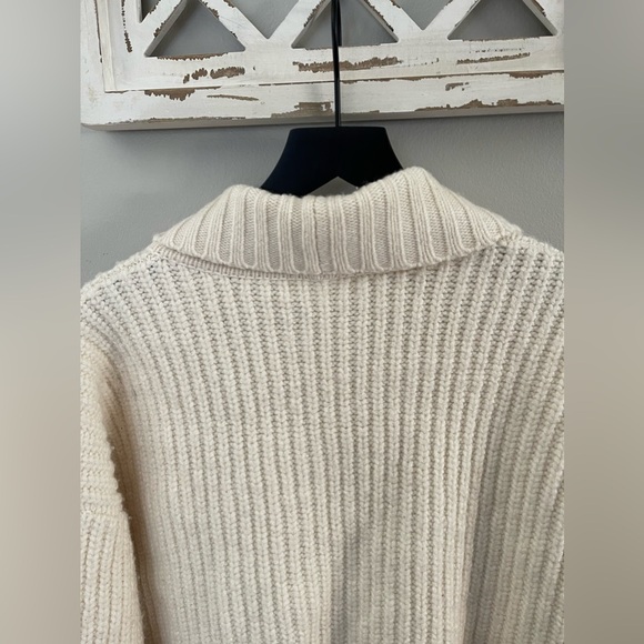 Anthropologie Deep-V Cardigan Sweater Wool Blend In Ivory Size L - Picture 8 of 12